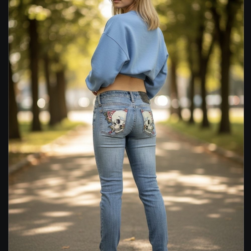 Christian Audigier Light Blue Straight Leg Jeans